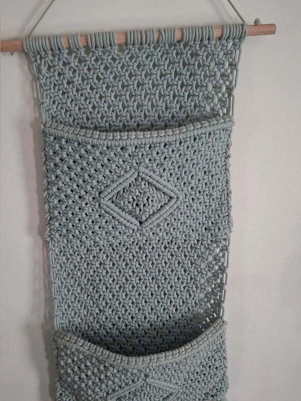 Source Unknown Light Blue Macramé Hanging Wall Organizer